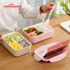 1400 ml Micro-ondes Japonais Boîte À Lunch Conteneur De Stockage Des Aliments Bento Avec Cuillères Baguettes pour Enfants Enfants 210925