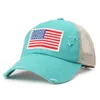 Verstelbaar gescheurd gat honkbal bal hoed zomer unisex snapbacks patchwork sport caps paardenstaart hoeden onafhankelijkheidsdag Amerikaanse vlag geborduurde vizier G68Q4um