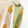 PERHAPS U Green Apricot Gray White Black Little Yellow Duck Sweater O Neck Knitted Pullovers Long Sleeve Winter Autumn M0075 210529