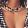 17km Y2K 트렌디 한 비드 스트랜드 여성용 보헤미안 다채로운 수제 짧은 데이지 진주 보석을위한 Choker Necklace