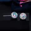 Classic Micro Pave Cubic Zirconia Bead Round Colorful Rainbow Disco Ball Stud Earrings for Women Boho Jewelry CZ712 210714