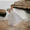 2022 Boho Beach Robes De Mariée Robe De Bal De Mariée Bretelles En Dentelle Jupe À Volants En Mousseline De Soie Dos Nu Custom Made Robes De Soirée Plus La Taille Robe De Novia