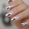 FALSE NAILS MEDIAL LÅNG METALLISK FAKT FINGER Full Cover Mirror Diy Tips Silver Flat Shining Daily Gel Nail 24pcs Prud22