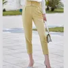 흰색 높은 허리 슬림 할로 란 발목 길이 바지 패션 캐주얼 연필 바지 사무실 숙녀 바지 210604