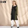 [EAM]女性の黒いコントラストカラートレンチラペル長袖ルーズフィットウインドブレーカーファッション秋冬19B-A373-06 210914