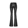 Wepbel slanke pu broek Flare broek veter lederen vrouwen stevige kleur bell-bottom bovenkleding midden taille mode dames capris