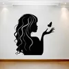 Salon de beauté Sticker Mural Fille Papillon Cheveux Coiffure Boutique Signe Fenêtre Art Décor Vinyle Stickers Amovible Transfert Mural A452 210615