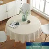 Pano cor sólida rodada toalha de mesa branco tassel tabela de chá protetor de piquenique decoração de linho