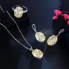 Oorbellen ketting cwwzirkons super glanzende grote ovale gele kubieke zirkonia kristal oorbel ring chique verlovings sieraden set voor vrouwen T573