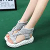 New Design Women Platform Sandals Hand Woven Sexy Summer Creepers Thick Heel Flat Shoes Zapatos Mujer Female platform slippers X0728