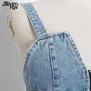 Kadın Ceketler Sling Denim Ceket Etek Kadın Korse Patchwork V Boyun Kolsuz Backless Seksi Fermuar Tasarımcı Düzensiz Hem Ince Mini