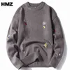 HMZ hiver tricot broderie pull hommes Harajuku Hip Hop Streetwear pull pull hommes vêtements mode dessin animé Couple chandails 220108