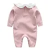 Dot print peuter meisjes romper lange mouw jumpsuits geboren babykleding babykleding met hoofdband 2 stks outfits 211011