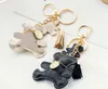 PU leather old flower keychain classic lattice bear and dog shape bag pendant decoration