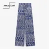 HWLZLTZHT Pantaloni a gamba larga da donna Set Pantaloni da donna a vita alta con stampa blu Estate 2021 Pantaloni streetwear vintage Pantaloni da donna Abiti Q0801