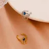 Coreano Senza foro Catene Polsino dell'orecchio con goccia d'acqua Clip per orecchini in cristallo blu Donna Punk femminile Orecchini a forma di C in rame Orecchini con clip in osso Accessori Oro bianco K