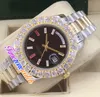 44mm Day Date A2813 Automatic Mens Watch 18K Yellow Gold Big Diamond Bezel Black Dial Colors Stick Markers Two Tone Steel Bracelet Watches Timezonewatch 2 Color