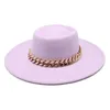 Geniş Ağız Şapkalar Fedora Kadın Erkek Kalın Altın Zincir Band Keçeli Şapka Caz Kap Kış Sonbahar Panama Deve Beyaz Disket Sombreros