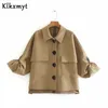 Klkxmyt, conjuntos de dos piezas de otoño, camisas de bolsillo a la moda para mujer, chaqueta con botones, abrigo + pantalones cortos de doble botonadura, 2 conjuntos 210527
