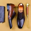 Sapatos de vestido Lace Up Genuine Leather Mens Moda Negócios Negócios Sapato Quadrado Cabeça Brown Blue Italian Formal Men Oxford