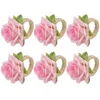 Napkin Rings Handmade Flower Faux Pink Rose Ring Serviette Buckles Holder For Table Decoration, Wedding