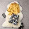 Moda 3D Çiçek Nakış Gevşek Gömlek + Mini Etek Iki Parçalı Set Kadın Tasarımcılar Günlük Kıyafetler Yaz Pist Suit 210601