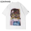 T-shirts Streetwear Casual Summer Men Flowers Floral Print Tshirts Cotton Loose Haruku Hip Hop Short Sleeve Tees Tops 210602