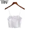 TRAF femmes Sexy mode volants recadrée Blouses Vintage dos nu fines bretelles femmes chemises Blusas Chic hauts 210415