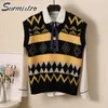 Surmiitro lente herfst argyle gebreide losse trui vest vrouwen mouwloze vest vrouwelijke Koreaanse stijl chic knitwear 210712