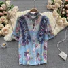 Sommer-Chiffon-Bluse, weiblich, Netzgarn, Pilz, süß, Blusa, altersreduzierendes, kurzärmeliges Hemd mit Blumenmuster GK644 210506