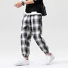 Erkek Pantolon Erkekler Harem Yaz Hip Hop Tarzı Streetwear Baggy Ayak Bileği Uzunlukta Rahat Ekose Baskı Pantolon Yabani Giyim