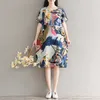 Kurzarm plus Größe Baumwolle Vintage Floral Frauen Casual lose Midi Sommerkleid elegante Kleidung Damen Kleider Sommerkleid 210329