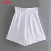 Tangada Women High Waist White Wide Leg Shorts with Belt Zipper Pockets Female Retro Casual Shorts Pantalones 4N75 210609