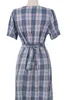 S-XL Plus Size Summer Sukienka Girls Party Kobieta Vintage Plaid Krótki Rękaw Kobiety Es Fioletowy Oversize Robe Vestido 210423