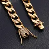 Hip-Hop Mens Jewelry Crystals CZ Stone Stainless Steel Fashion Large Curb Chain Necklace Gold Tone 15mm 76cm 30 Inch Chains200v