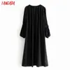 Tangada Women Black French Style Robe Sukienka z Slash Slash Puff Sleeve Sukienka Midi Sukienka Vestidos 3H572 210609