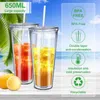 Reusable Drinking Straw Cup With Lid Double-layer Plastic Tumbler Transparent Tea Fruit Coffee Mugs DIY Outdoor Sport Bottle