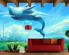 Tapety Papel De Parede Whale pod błękitne niebo Cartoon Tapety ścienne, Salon Sofa Wall Kids'Bedroom Paper Home Decor