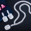 Bling Square Drop Dark Blue Cubic Zircon Necklace and Earring Party Jewelry Set for Wedding Brides T507 210714