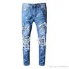 Jeans da uomo Jeans da motociclista in difficoltà Jeans Rock Skinny Slim Strappato Lettera con foro di marca di alta qualità 8 colori Pantaloni in denim Taglia 28-40