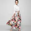 High Quality Runway Designers Spring Women Outfits Elegant Lady White Blouse and Long Floral Print Skirt Suit 2 Piece Set 210601