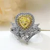 2021 Top Sell Anelli di nozze Gioielli di lusso di alta qualità puro 100% argento sterling 925 Moissanite topazio giallo CZ diamante promessa anello fatto a mano da donna non tramonterà mai