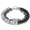 GYX Fashion Double Layer Ball Beaded Stainls Steel Ethnic Amber Stone Men Bead Bracelet