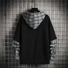 Enkelväg Mens Hoodies Män Betalda Patchwork Sweatshirt Japansk Streetwear Harajuku Oversized Black Hoodie Män Sweatshirts 210720