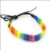 Charme Bracelets Bijoux Kimter Lesbienne Saint Valentin Cadeaux Lgbt Drapeau Tresse À La Main Arc-En-Gay Pride Bracelet Amour Délicat Amitié M094Fa