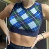 Argyle Swire Fist Crop Top Женщины без рукавов вязаные пуловеры повседневные повседневные StreetStyle Colread Club Party 210427