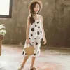Büyük Kız Elbise Nokta Yelek + Pantolon 2 ADET Setleri Giyim Moda Genç Çocuk Yaz 210527