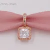 No color fade off Solid Rose Gold Pendant Clear CZ Pandora Charms for Bracelets DIY Jewlery Making Loose Beads Silver Jewelry wholesale 380378CZ