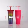 Logo ile çivili soğuk bardaklar 24oz 710ml çift duvar mat plastik tumbler kahve kupası saman