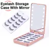 Portable Lady LED Light Makeup Mirror with Eyelashes Case Organizer Folding Touch Screen Mirrors 5 paires Lashes Tray Storage Box 12 LEDs lamp Travel Make up tools